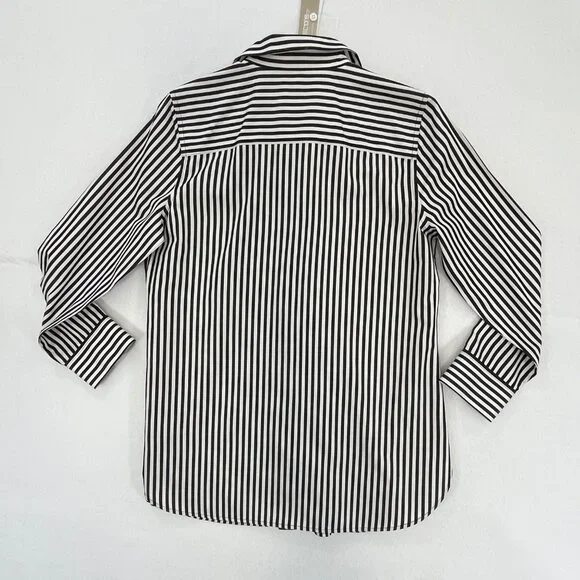 SOLD NWT CHICOS Size 0P Petite Small No-Iron Long Sleeve White Striped Shirt - Picture 4 of 16